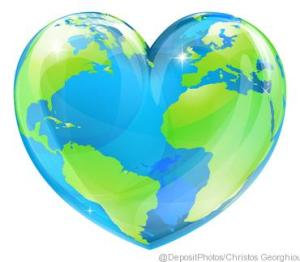 Heart world globe concept