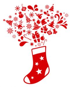 Christmas stocking with many graphic elements